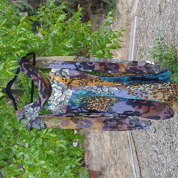 Alberto Makali Dresses & Skirts - Alberto Makali Silk Satin Dress w/ Chiffon Overlay and Matching Scarf, Vintage